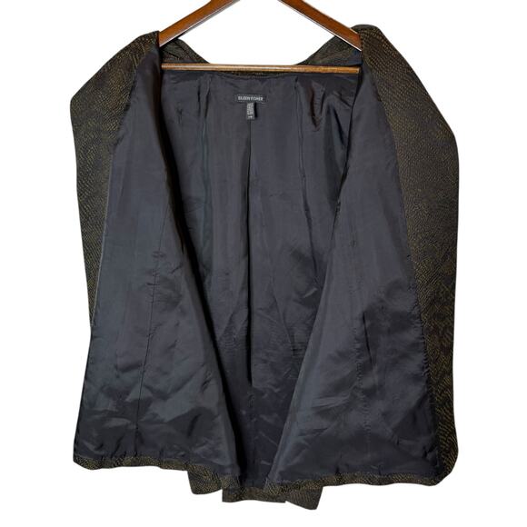 Eileen Fisher Silk Blend Jacquard Open Front Black Jacket size Large - Picture 5 of 6